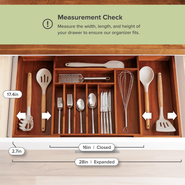Acacia Drawer Organizer for Silverware & Utensils (Expands 16-28in) - Image 4