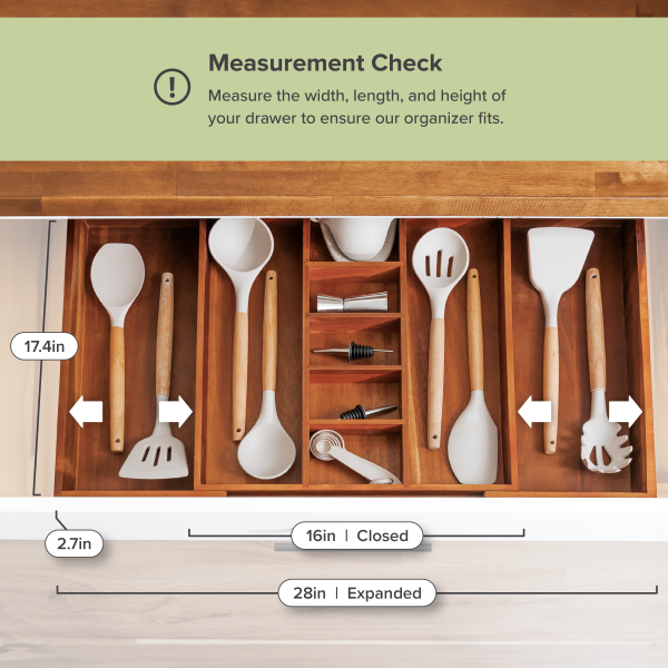 Acacia Utensils & Junk Drawer Organizer (Expands 16-28in) - Image 4