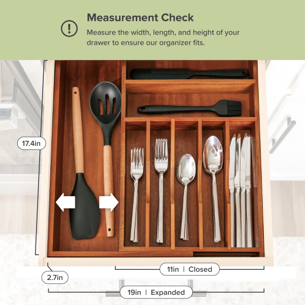 Acacia Drawer Organizer for Silverware & Utensils (Expands 11-19in) - Image 4