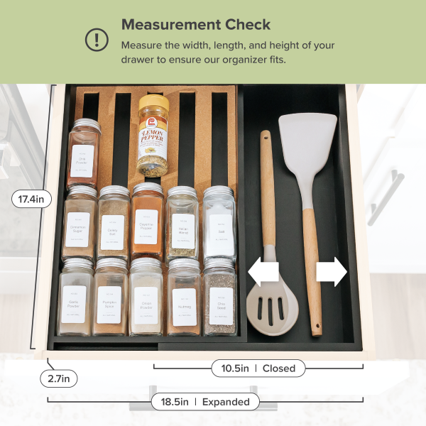 Bamboo Spice Drawer Organizer Black Finish (Expands 10.5 to 18.5 in) - Image 4