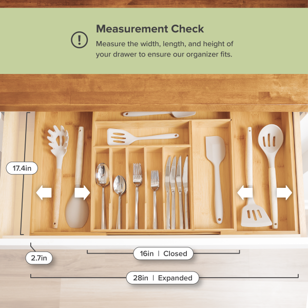 Bamboo Drawer Organizer for Silverware & Utensils (Expands 16-28in) - Image 4
