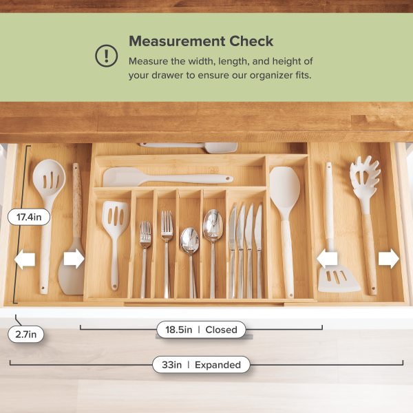 Bamboo Drawer Organizer for Silverware & Utensils (Expands 18.5-33in) - Image 4