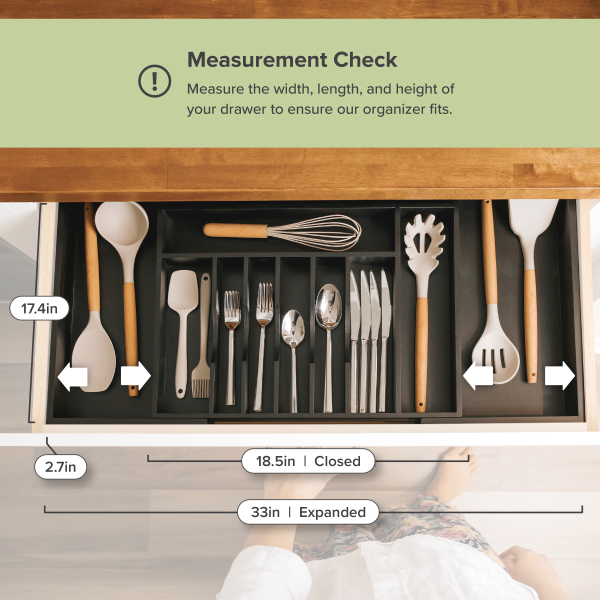 Bamboo Drawer Organizer for Silverware & Utensils - Black Finish (Expands 18.5-33in) - Image 4