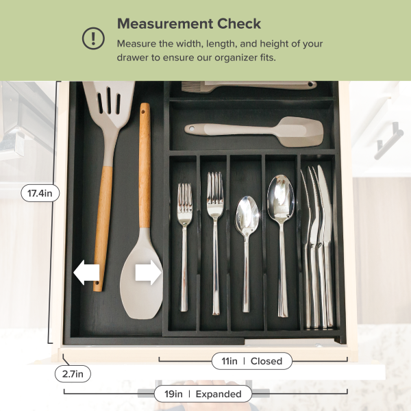 Bamboo Drawer Organizer for Silverware & Utensils - Black Finish (Expands 11-19in) - Image 4